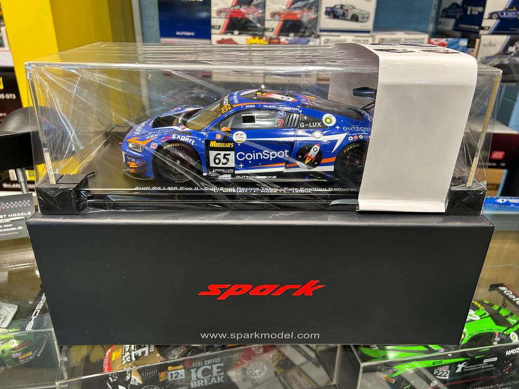 1:18 Audi R8 LMS GT3 EVO II CoinSpot Racing #65 2022 Bathurst 12 Hour Pole Position - Fraser Ross / Chaz Mostert / Liam Talbot (18SP196D) ** DAMAGED MODEL **